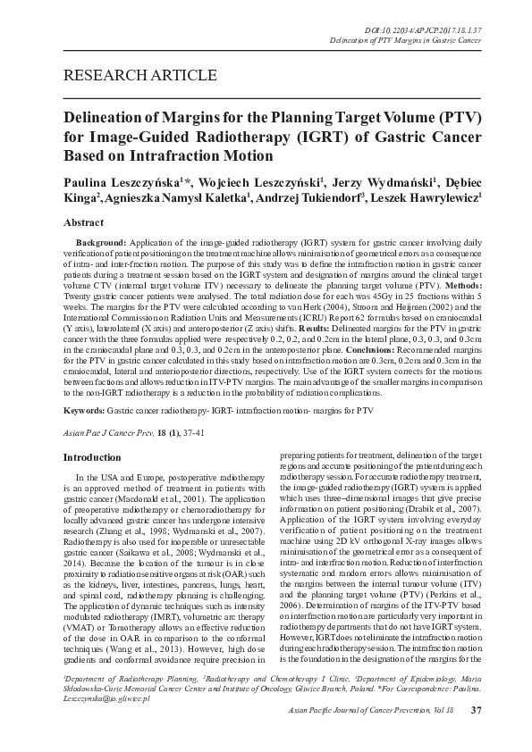 (PDF) Delineation of Margins for the Planning Target Volume (PTV) for ...