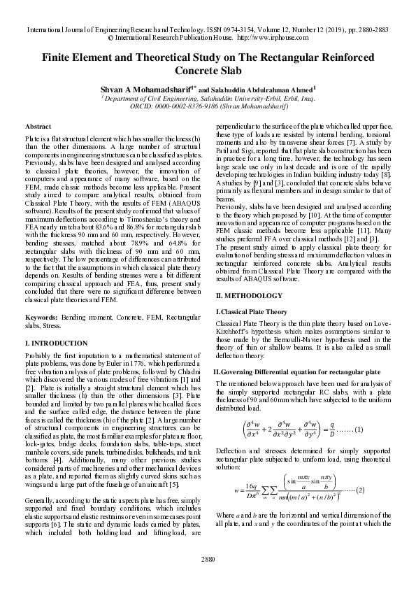 (PDF) Finite Element and Theoretical Study on The Rectangular ...