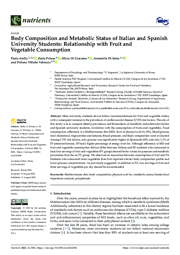 (PDF) Body Composition and Metabolic Status of Italian and Spanish ...
