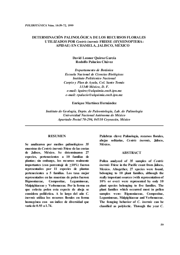(PDF) DETERMINACIÓN PALINOLÓGICA DE LOS RECURSOS FLORALES UTILIZADOS ...