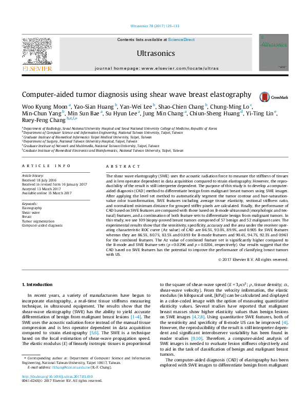 (PDF) Computer-aided tumor diagnosis using shear wave breast elastography