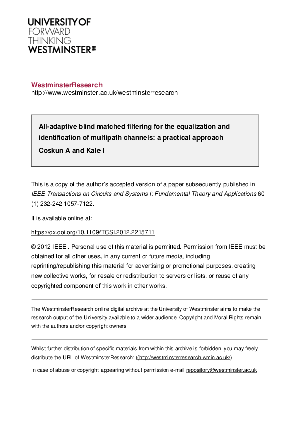 (PDF) All-Adaptive Blind Matched Filtering for the Equalization and ...