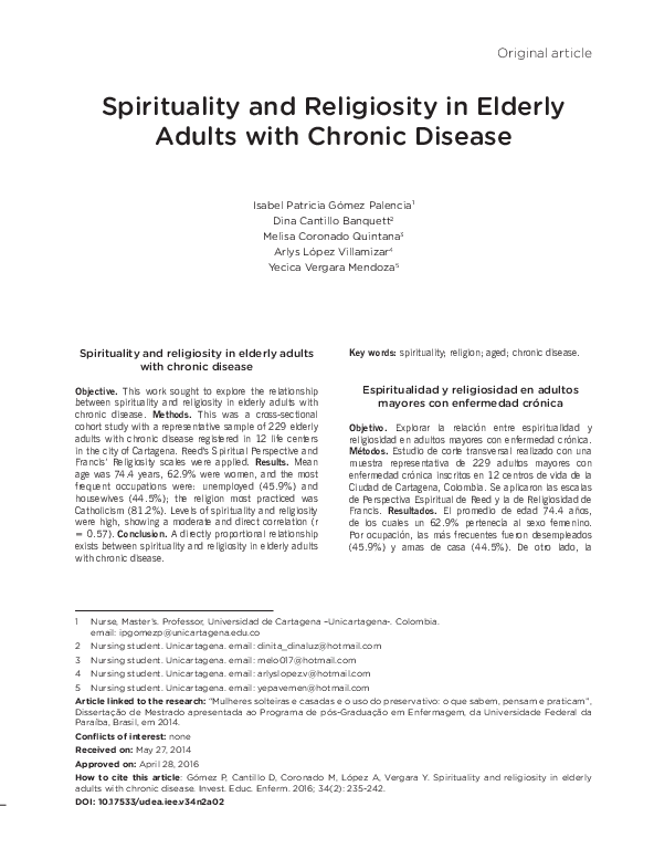 (PDF) Spirituality and Religiosity in Elderly Adults with Chronic Disease