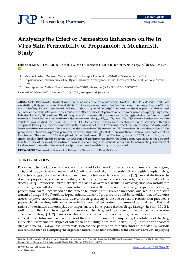 (PDF) Analysing the Effect of Permeation Enhancers on the In Vitro Skin ...