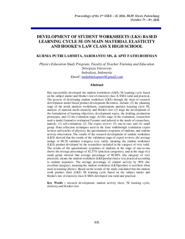 (PDF) Development of Student Worksheets (LKS) Based Learning Cycle 5E ...