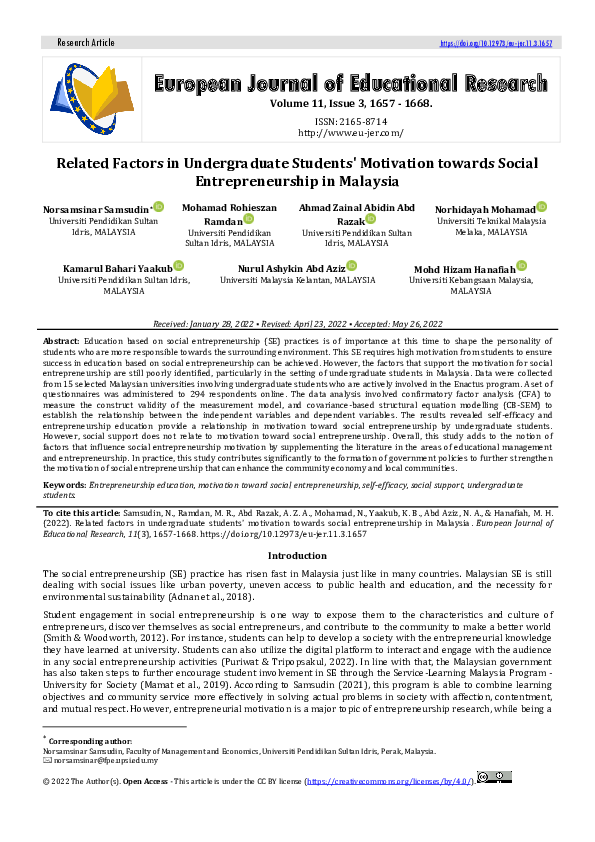 (PDF) Related Factors in Undergraduate Students' Motivation towards ...