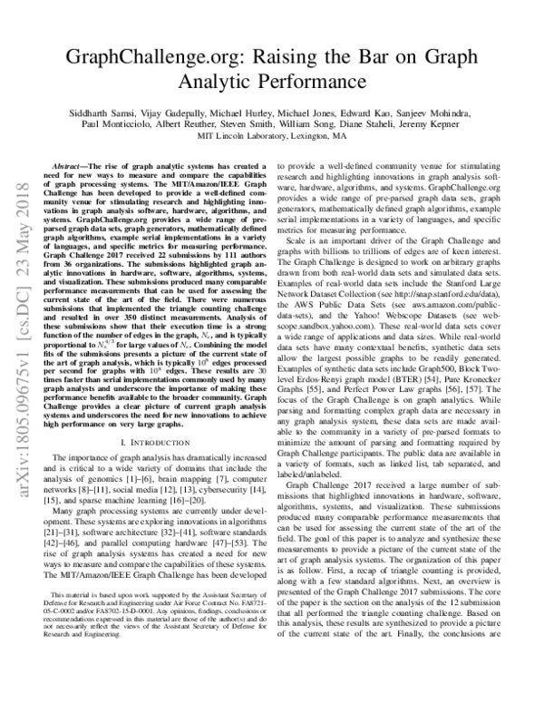 (PDF) GraphChallenge.org: Raising the Bar on Graph Analytic Performance