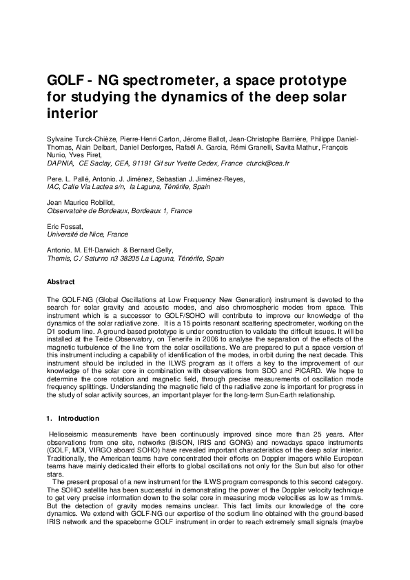 (PDF) GOLF-NG spectrometer, a space prototype for studying the dynamics ...