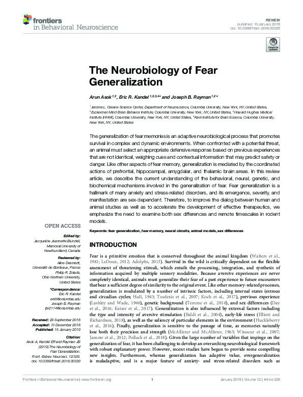 (PDF) The Neurobiology of Fear Generalization