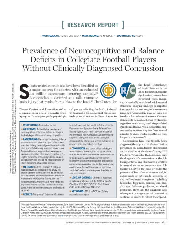 (PDF) Prevalence of Neurocognitive and Balance Deficits in Collegiate ...