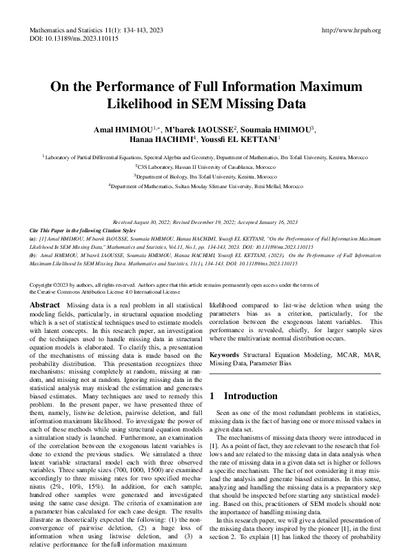 (PDF) On the Performance of Full Information Maximum Likelihood in SEM ...