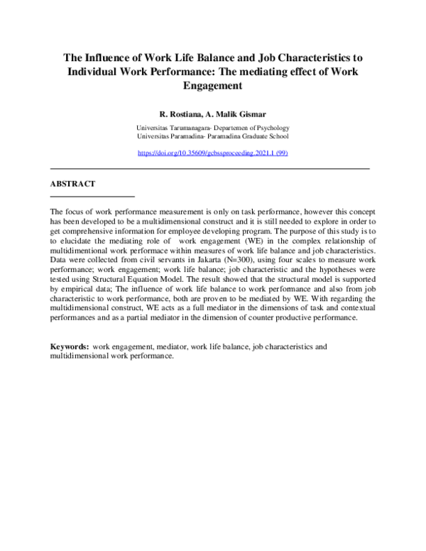 (PDF) The Influence of Work Life Balance and Job Characteristics to ...