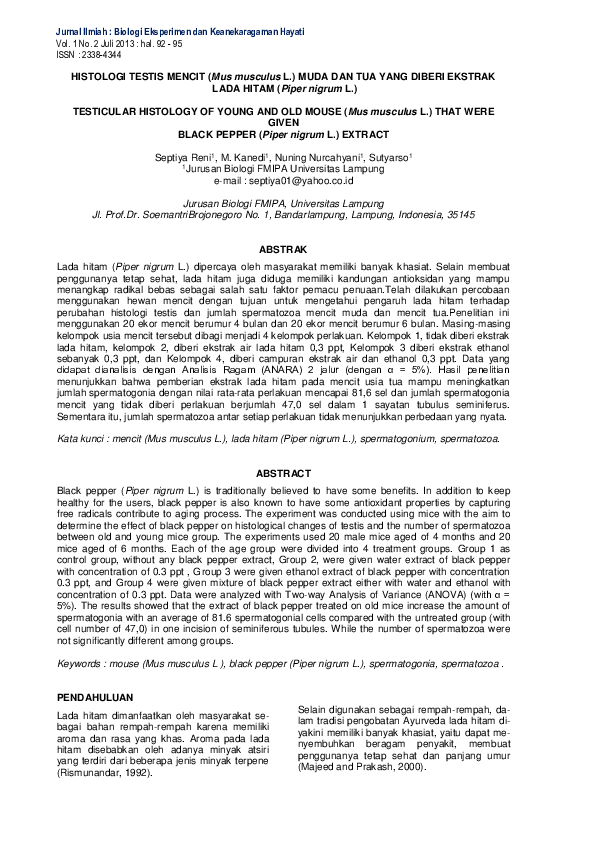 (PDF) HISTOLOGI TESTIS MENCIT (Mus musculus L.) MUDA DAN TUA YANG ...