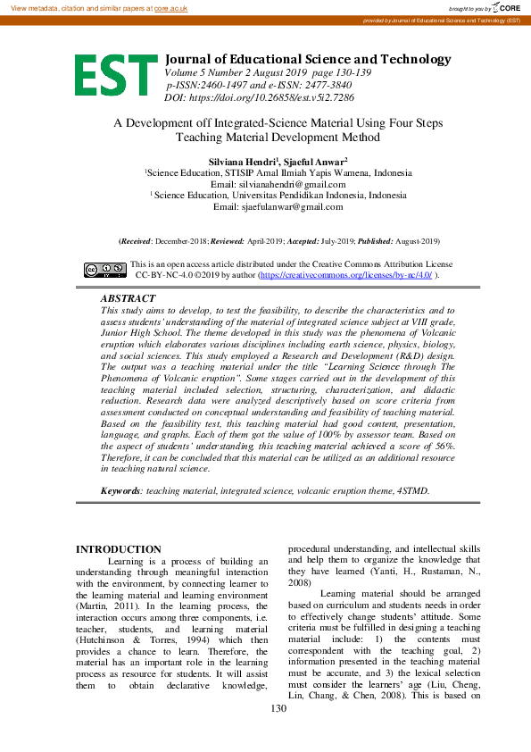 (PDF) Development Of Integrated-Science Material Using Four Steps ...