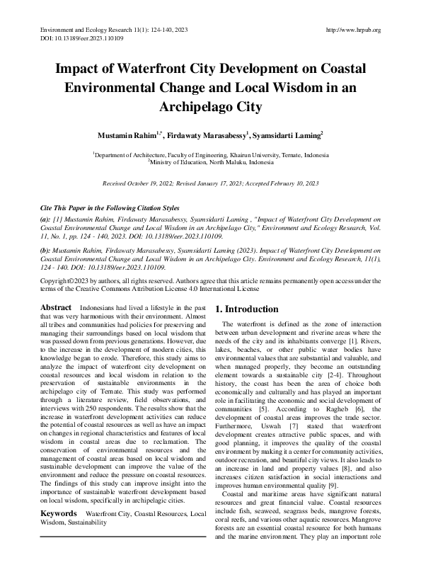 (PDF) Impact of Waterfront City Development on Coastal Environmental ...