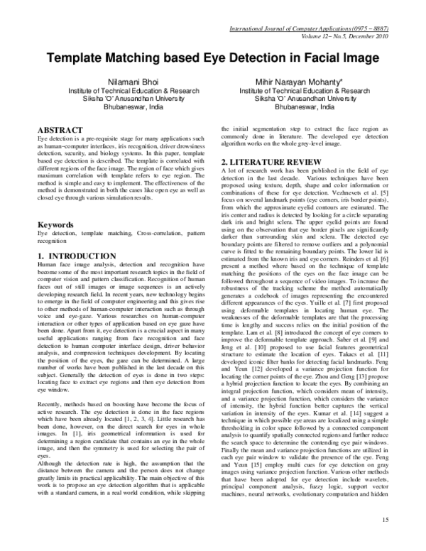 (PDF) Template Matching based Eye Detection in Facial Image