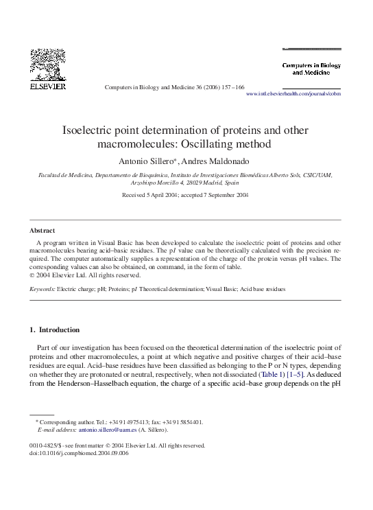 (PDF) Isoelectric point determination of proteins and other ...