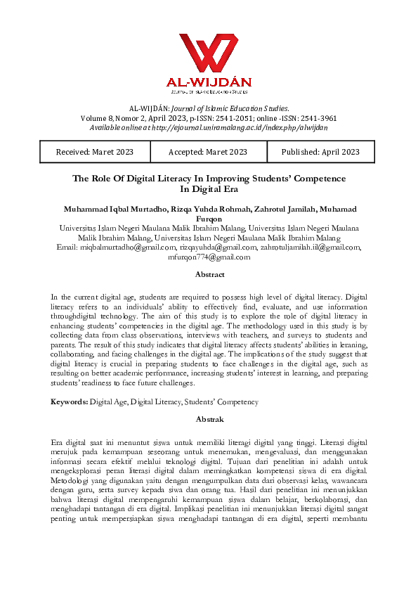 (PDF) The Role Of Digital Literacy In Improving Students’ Competence In ...