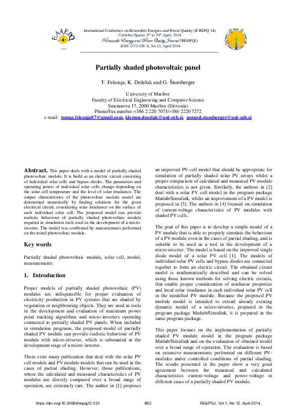 (PDF) Partially shaded photovoltaic panel