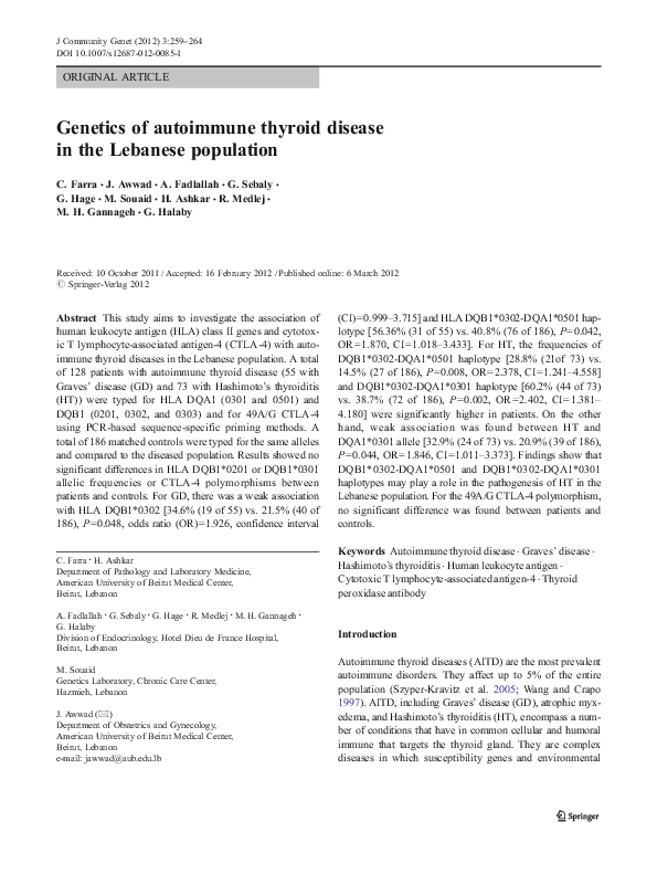 (PDF) Genetics of autoimmune thyroid disease in the Lebanese population