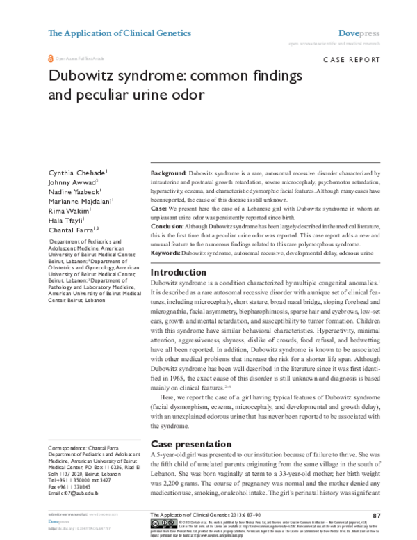 (PDF) Dubowitz syndrome: common findings and peculiar urine odor ...