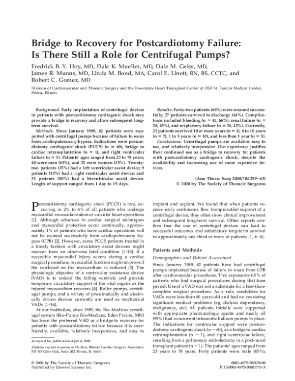 (PDF) Bridge to recovery for postcardiotomy failure: is there still a ...