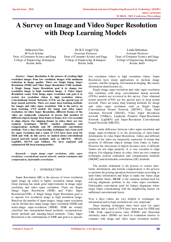 (PDF) A Survey on Image and Video Super Resolution with Deep Learning ...