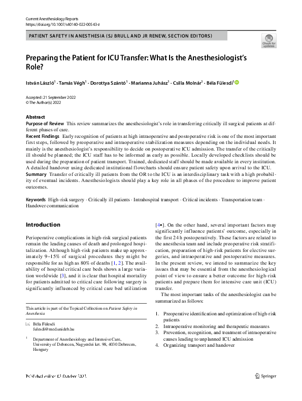 (PDF) Preparing the Patient for ICU Transfer: What Is the ...