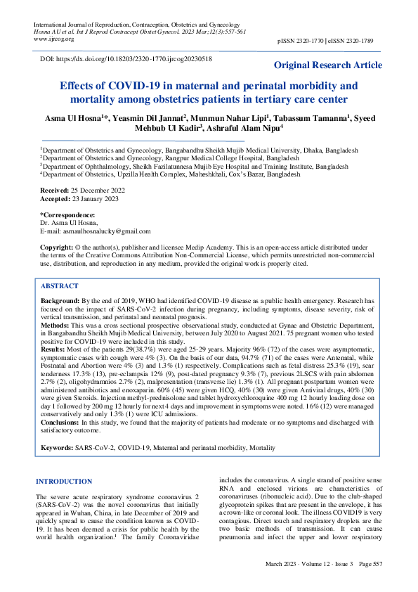 (PDF) Effects of COVID-19 in maternal and perinatal morbidity and ...