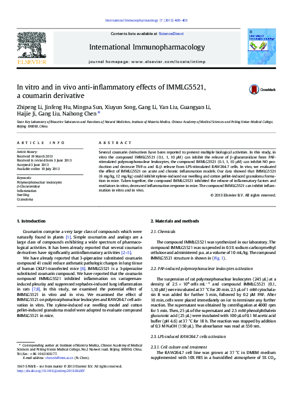 (PDF) In Vitro and in Vivo Anti-inflammatory Effects of a Novel 4,6-Bis ...