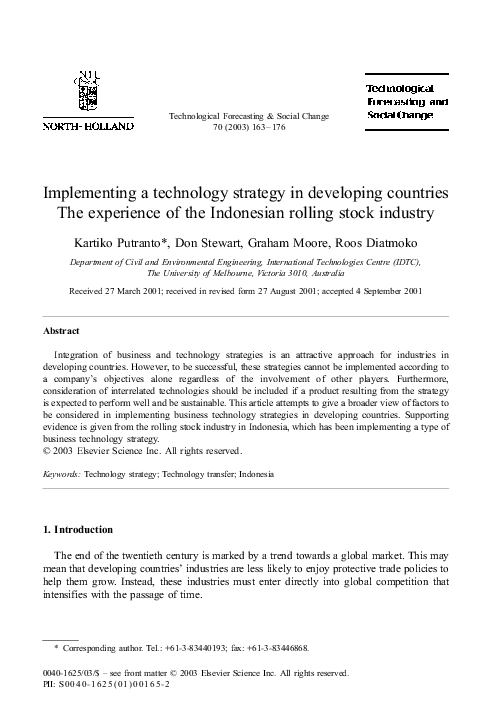(PDF) Implementing a technology strategy in developing countries