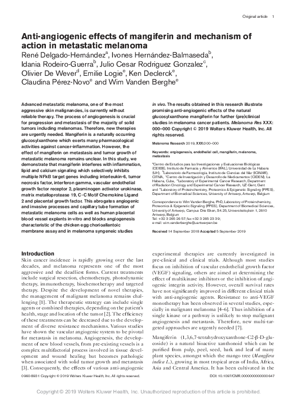 (PDF) Anti-angiogenic effects of mangiferin and mechanism of action in ...