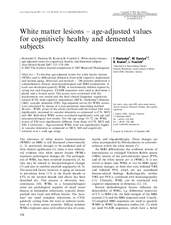 (PDF) White matter lesions ? age-adjusted values for cognitively ...
