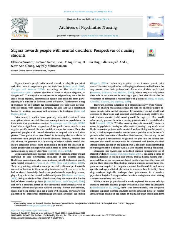 (PDF) Stigma towards people with mental disorders: Perspectives of ...