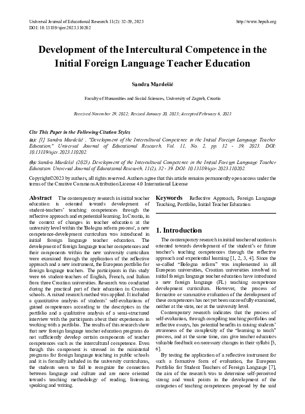 Pdf Development Of The Intercultural Competence In The Initial Foreign Language Teacher Education Pdf Development Of The Intercultural Competence In The Initial Foreign Language Teacher Education