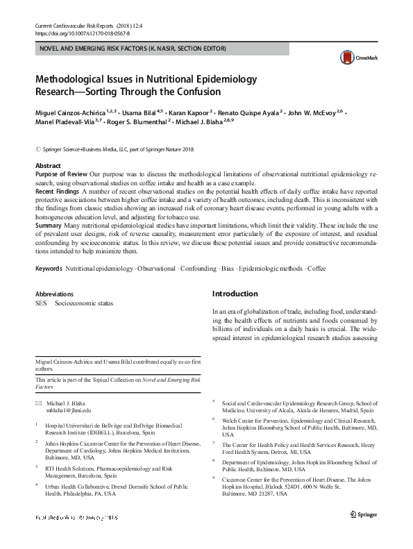 (PDF) Methodological Issues in Nutritional Epidemiology Research ...