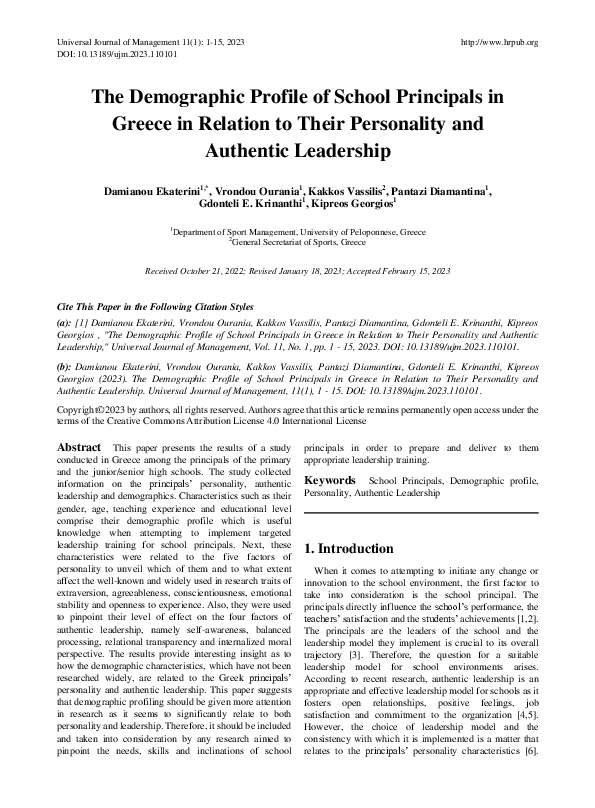 (PDF) The Demographic Profile of School Principals in Greece in ...