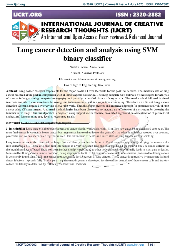 (PDF) Lung cancer detection and analysis using SVM binary classifier
