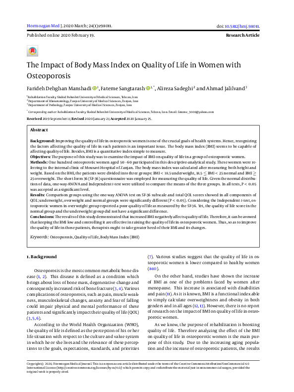 (PDF) The Impact of Body Mass Index on Quality of Life in Women with ...