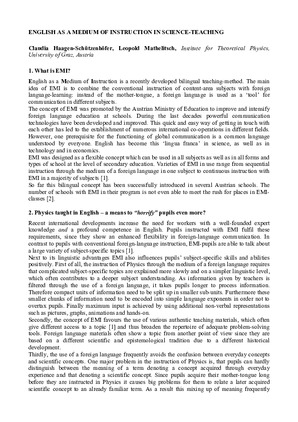 (PDF) English as a Medium of Instruction in Science-Teaching