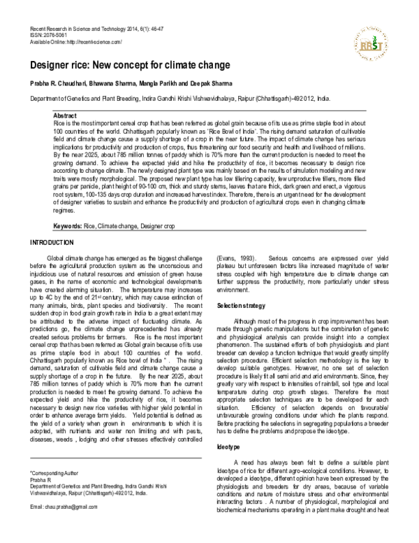 (PDF) Designer rice: New concept for climate change