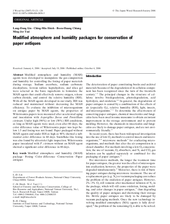 (PDF) Modified atmosphere and humidity packages for conservation of ...