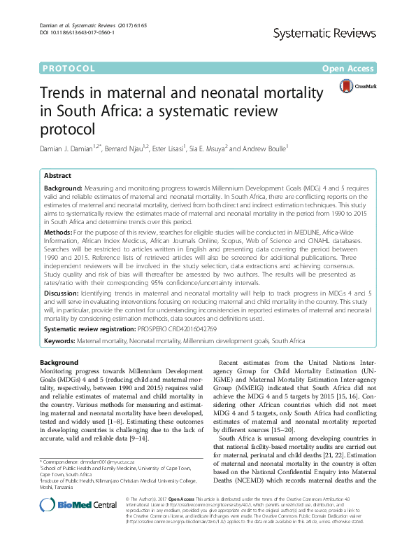 (PDF) Trends in maternal and neonatal mortality in South Africa: a ...