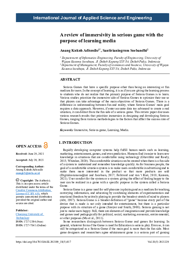 (PDF) A review of immersivity in serious game with the purpose of ...