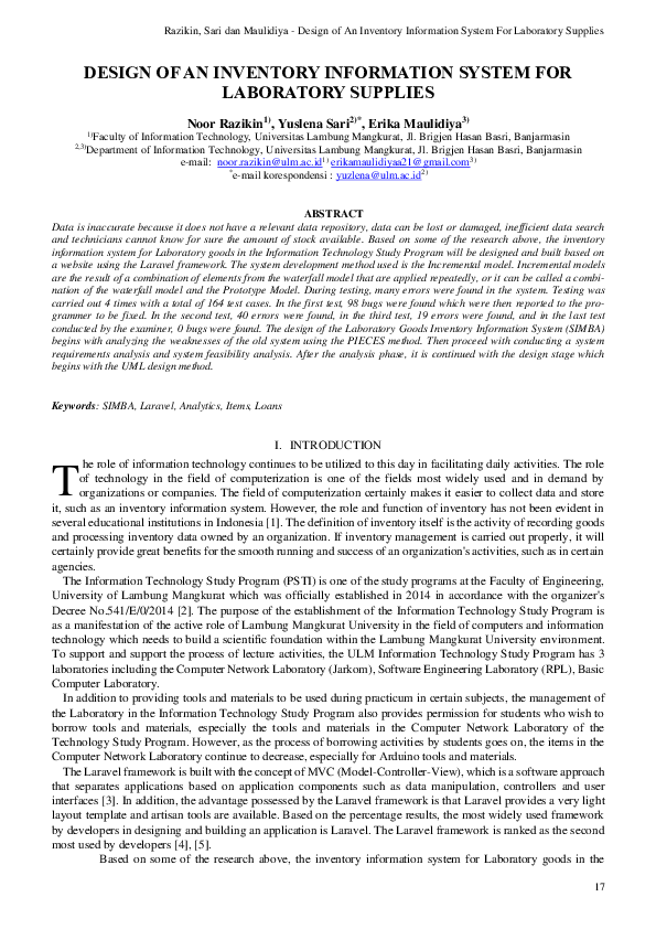 (PDF) Design of an Inventory Information System for Laboratory Supplies