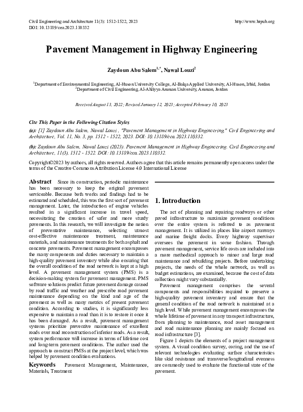 (PDF) Pavement Management in Highway Engineering