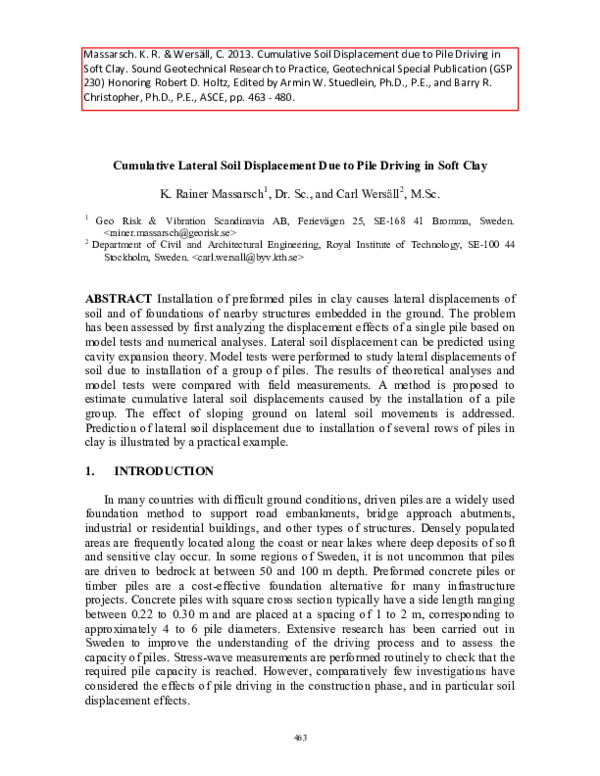 (PDF) Cumulative Lateral Soil Displacement Due to Pile Driving in Soft Clay