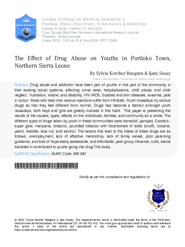 (PDF) The Effect of Drug Abuse on Youths in Portloko Town, Northern ...
