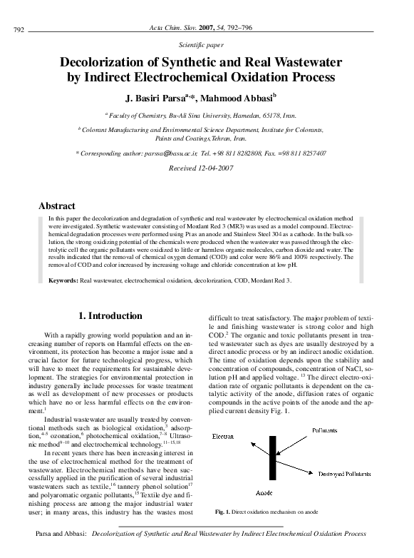 (PDF) Decolorization of synthetic and real wastewater by indirect ...