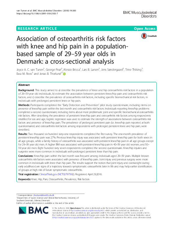 (PDF) Association of osteoarthritis risk factors with knee and hip pain ...